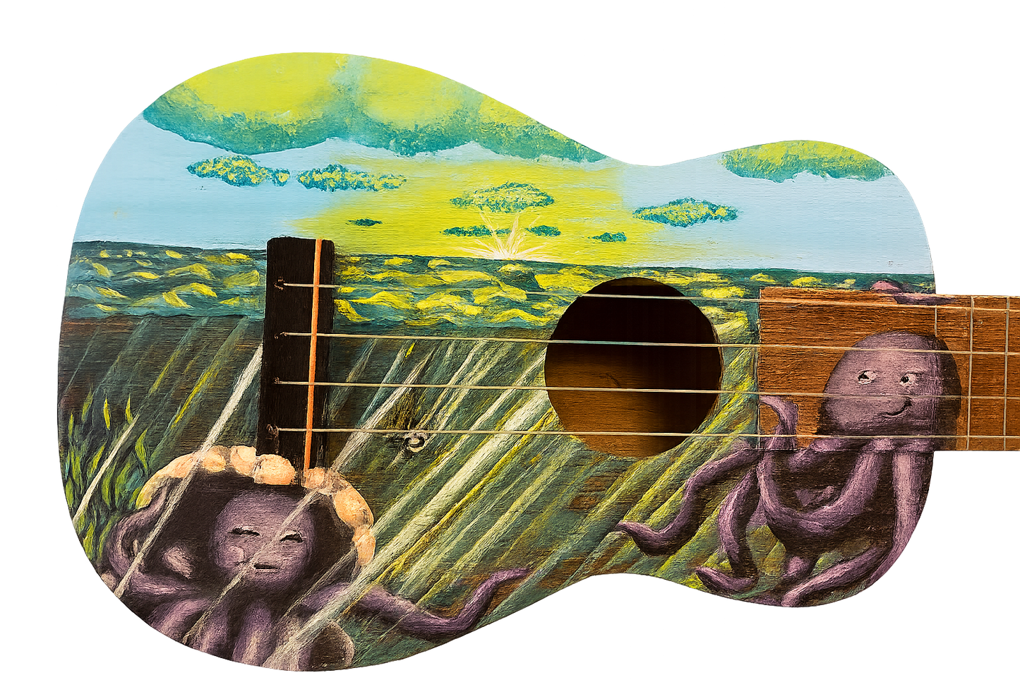 Hand-Painted Acoustic Guitar/ ukelele – Ocean & Octopus Design | Unique Art Instrument & Home Décor
