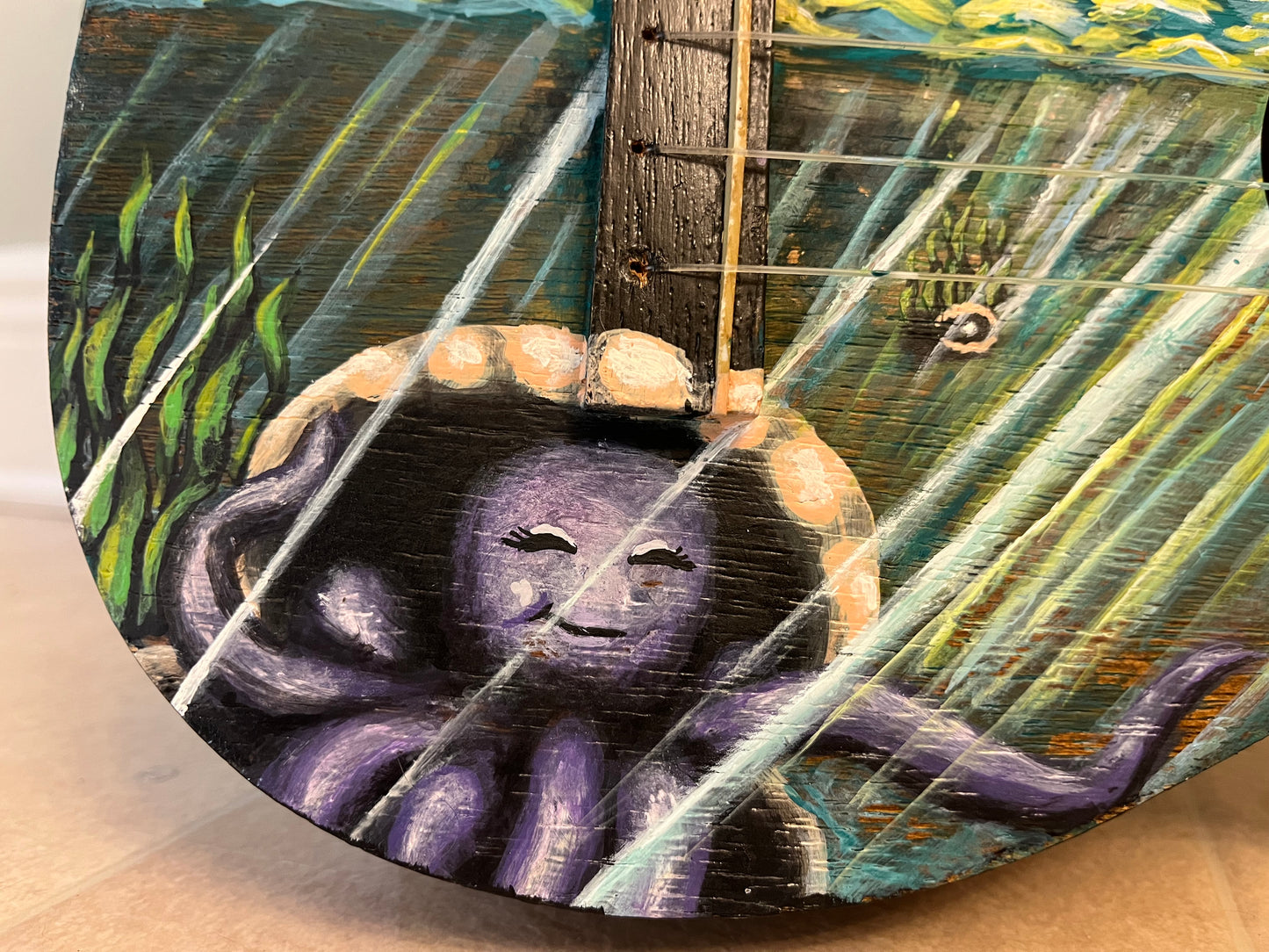 Hand-Painted Acoustic Guitar/ ukelele – Ocean & Octopus Design | Unique Art Instrument & Home Décor