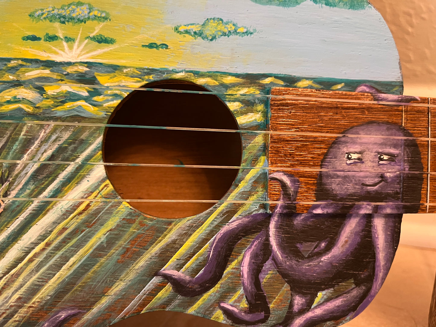 Hand-Painted Acoustic Guitar/ ukelele – Ocean & Octopus Design | Unique Art Instrument & Home Décor