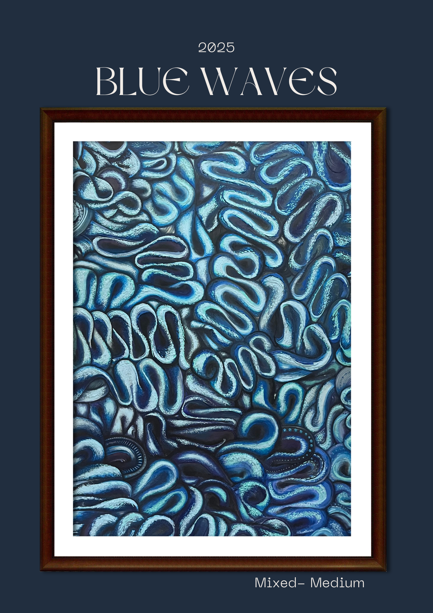 "Blue Waves"- Mixed Media Original Canvas Wall art 36"x48" (1 of 1) Kathryn Wetherell