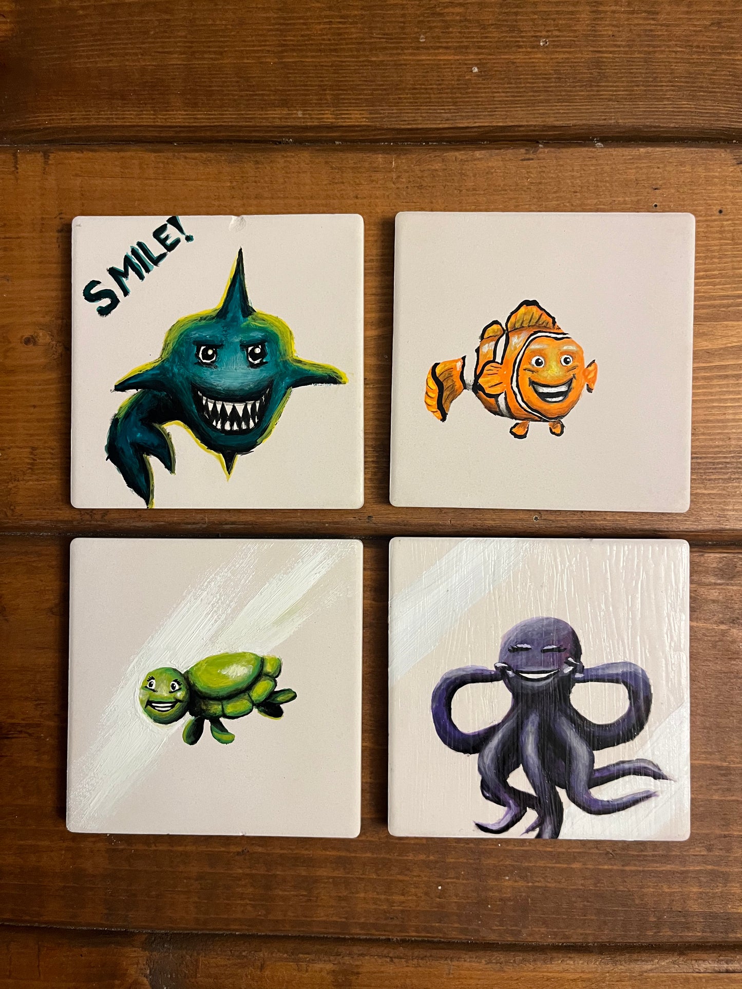 The 'Smile' Aquatic Coaster Set- Hand Painted Coasters (Set of 4)