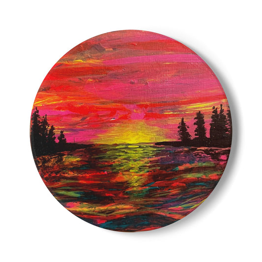 Vibrant Sunset Ceramic Coaster | Artistic Home Decor, Drinkware Accessory, Gift for Nature Lovers, Kitchen Aesthetic, Eco-Friendly