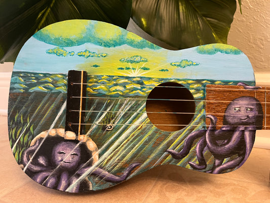 Hand-Painted Acoustic Guitar/ ukelele – Ocean & Octopus Design | Unique Art Instrument & Home Décor