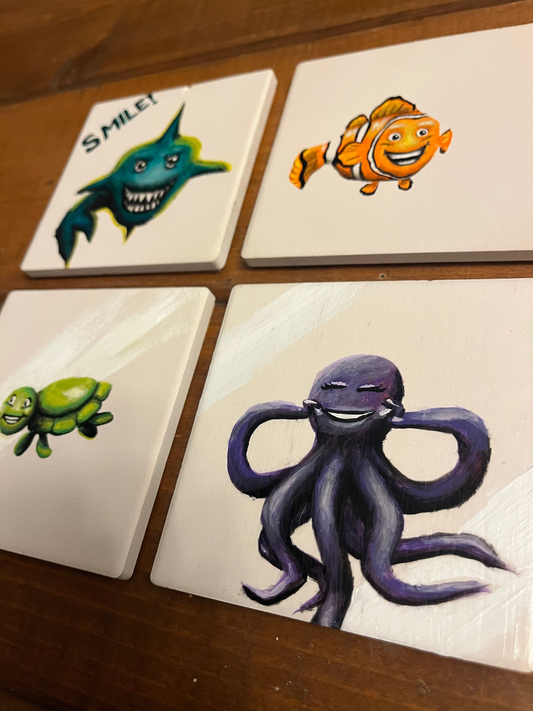 The 'Smile' Aquatic Coaster Set- Hand Painted Coasters (Set of 4)