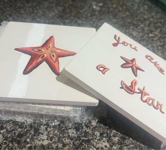 'YOU ARE A STAR' Aquatic Coaster Set- Hand Painted Coasters Gift set(Set of 4)